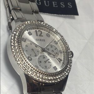 New GUESS U1097L1 Women's Silver-Tone Rhinestone
